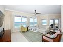 Comfortable living room area with ocean views from multiple large windows at 915 Seaside Dr # 613 Weeks 32-33, Sarasota, FL 34242
