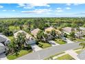 Beautiful aerial view of several homes with lush green lawns near a serene lake at 11716 Strandhill Ct, Lakewood Ranch, FL 34202