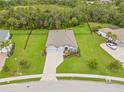 Aerial view of a stunning home featuring lush greenery, a well-maintained lawn, and a spacious driveway at 2707 162Nd E Ave, Parrish, FL 34219