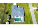 Aerial shot of a screened in pool and patio, perfect for relaxing at 4404 5Th W Ave, Palmetto, FL 34221