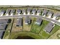 Real estate aerial shot shows neighborhood homes with fenced yards and pond access at 11252 Fieldstone Dr, Palmetto, FL 34221