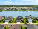Beautiful waterfront homes line a serene lake, surrounded by lush greenery and a clear blue sky at 13487 Old Creek Ct, Parrish, FL 34219