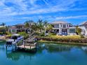 Luxury waterfront estate featuring a private dock, manicured grounds, and a stunning bay view at 424 Bowdoin Cir, Sarasota, FL 34236