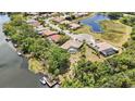 A beautiful aerial view of waterfront homes, mature trees, and a lovely lake at 6222 Stillwater Ct, Bradenton, FL 34201