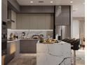 Modern kitchen featuring marble countertops, stainless steel appliances and stylish bar stool seating at 3847 30Th S Ave, St Petersburg, FL 33711