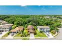 Aerial view of a neighborhood showcasing the location surrounded by lush trees at 6111 Horse Mill Pl, Palmetto, FL 34221