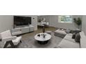 Staged living room with modern decor, featuring a large couch, chairs, and marble coffee table at 510 S Venice Blvd, Venice, FL 34293
