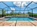 Sparkling pool and spa with a screened enclosure offering beautiful views of the surrounding landscape at 6267 Crested Eagle Ln, Nokomis, FL 34275