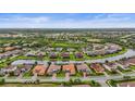 Scenic aerial view showcasing a luxury community with waterfront properties, lush greenery, and winding waterways at 12020 Legacy Estates Blvd, Sarasota, FL 34238