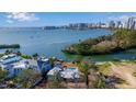 Stunning waterfront estate showcasing a backyard pool and expansive bay views with a city skyline backdrop at 1479 Bay Point Dr, Sarasota, FL 34236