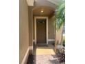 Charming home featuring a covered front door with textured stucco and brick paver walkway at 9011 Hammock Edge Pl, Bradenton, FL 34212
