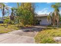 A single-story home with a driveway, tropical landscaping, and a one-car garage at 440 Redwood Rd, Venice, FL 34293