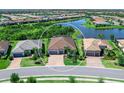 Aerial view showcasing a beautiful single-Gathering home near a scenic lake and lush green surroundings at 17820 Waterville Pl, Lakewood Ranch, FL 34202