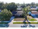 Aerial view of a well-maintained home with lush landscaping in a quiet neighborhood at 4243 Maceachen Blvd, Sarasota, FL 34233