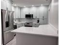 Modern kitchen featuring stainless steel appliances, light blue cabinets, and white countertops at 2722 Nancy St, Sarasota, FL 34237