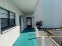 Condo entrance featuring freshly painted teal floor and unit number at 5970 80Th N St # 101, St Petersburg, FL 33709
