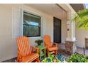 Inviting front porch with comfortable seating and decorative accents on stone pillars at 6524 Willowshire Way, Bradenton, FL 34212