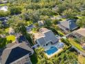 Aerial view of the house featuring a private pool, patio area, and manicured backyard at 1016 91St Nw St, Bradenton, FL 34209