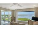 Living room offers breathtaking waterfront views through expansive windows at 4500 Gulf Of Mexico Dr # Ph4, Longboat Key, FL 34228