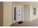 Inviting front door with a decorative welcome mat and side window provides bright light at 2715 Terra Ceia Bay Blvd # 504, Palmetto, FL 34221