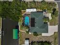 A private backyard oasis with a sparkling pool, lush landscaping, and convenient access to a waterfront canal at 801 E 5Th St, Englewood, FL 34223