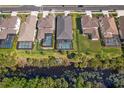 Aerial view of the property showcasing the pool and backyard with surrounding homes at 224 Caserta Ct, Nokomis, FL 34275