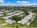 Aerial view of the real estate showcasing the community, pool, and proximity to the water at 7311 7Th W Ave # 7311, Bradenton, FL 34209