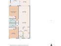 Layout of the house with a living room, kitchen, dining room, two bedrooms, two bathrooms, and a patio at 1302 58Th W St, Bradenton, FL 34209