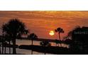 Beautiful waterfront view featuring palm trees silhouetted against a vibrant sunset at 3420 Wild Oak Bay Blvd # 120, Bradenton, FL 34210