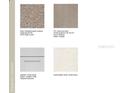 Image displays carpet, flooring tile, cabinet door and countertop material samples at 5893 Biscotti St, Nokomis, FL 34275