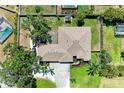 Aerial view of a property with a well-maintained roof, spacious yard, and mature trees at 7420 Tuttle Ave, Sarasota, FL 34243