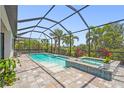 Inviting screened-in pool area with a spa and views of lush tropical foliage at 16434 Slate Pl, Bradenton, FL 34211