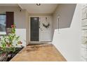 Close-up of the home's front door with tiled walkway, lovely plants and a warm welcome mat at 3941 Pin Oaks St, Sarasota, FL 34232