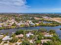 Aerial view of property highlighting canal location and property lines at 5377 Palos Verdes Dr, Sarasota, FL 34231