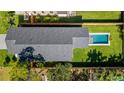 Aerial view of a home with a pool and well-manicured lawn at 2249 Oak Terrace Ter, Sarasota, FL 34231