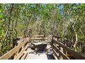 Wooden boardwalk with seating area amidst lush green trees, a peaceful outdoor retreat at 2402 16Th W St, Palmetto, FL 34221