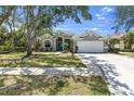 Charming home with well-manicured lawn, sidewalk, bright blue front door, and a two-car garage at 6617 Cheswick St, Sarasota, FL 34243