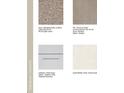Samples of Shaw carpet, Vancouver Sand floor tile, and Chatham White cabinets at 15164 Cuzcorro Ct, Nokomis, FL 34275