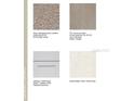 Selection of interior materials including carpet, tile, cabinets, and quartz countertop at 15180 Cuzcorro Ct, Nokomis, FL 34275