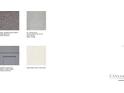 Selection of finishes including Collins Bay carpet, Vancouver Ice tile, Shaker Chatham Pebble cabinets, and Quartz Pebble White counters at 15196 Cuzcorro Ct, Nokomis, FL 34275