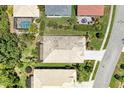 Birds-eye view of the house with a screened patio and lush greenery at 8408 Whispering Woods Ct, Lakewood Ranch, FL 34202
