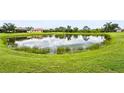 Scenic view of a tranquil lake surrounded by lush green grass, partially reflecting the sky at 8118 Stirling Falls Cir, Sarasota, FL 34243