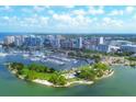 Stunning aerial view of the city skyline with a marina, parks, and waterfront at 3919 Glen Oaks Manor Dr, Sarasota, FL 34232