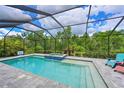 Relaxing screened-in pool with an integrated hot tub offers a private backyard oasis at 8916 Isabella Cir, Parrish, FL 34219