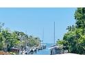 Waterfront view with boats, docks, and lush green trees lining the canal at 409 Bryn Mawr Is, Bradenton, FL 34207