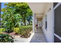 Exterior showcases lush landscaping and a tiled walkway leading to the condo entrance at 8755 Olde Hickory Ave # 7105, Sarasota, FL 34238