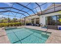 Relaxing outdoor pool area with screened-in patio, lush greenery, and comfortable seating at 204 Corelli Dr, Nokomis, FL 34275