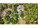 Aerial view of home on large lot surrounded by trees, showcasing pool and spacious layout at 6990 Richardson Rd, Sarasota, FL 34240