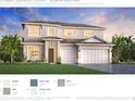 Elegant two-story home featuring a two-car garage, lush lawn, and inviting front entrance at 17723 Palmiste Dr, Bradenton, FL 34202