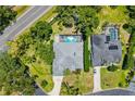 Birds-eye view of a property featuring a private pool and a well-manicured backyard at 3988 Berlin Dr, Sarasota, FL 34233